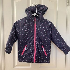 H&M Blue Padded Water Repellent Warm Jacket Pink Hearts Hooded Girls Size 4-5